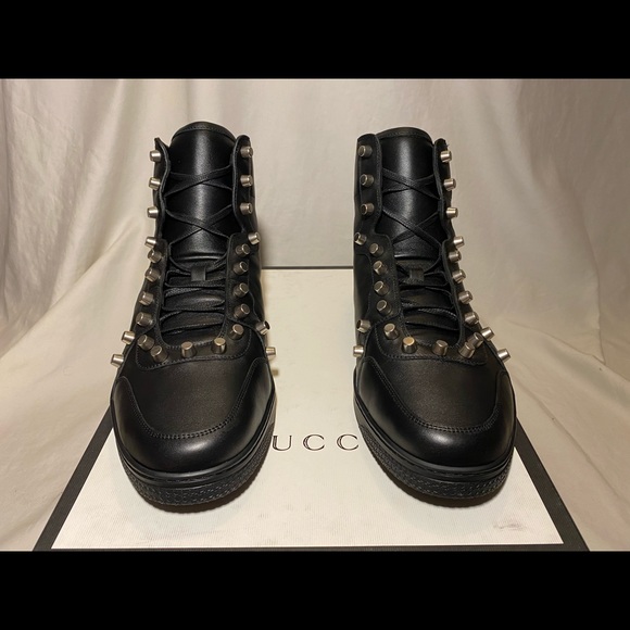 NEW $950 GUCCI BLACK SPIKE HIGH TOP SHOE SZ 10.5 G - Picture 4 of 6